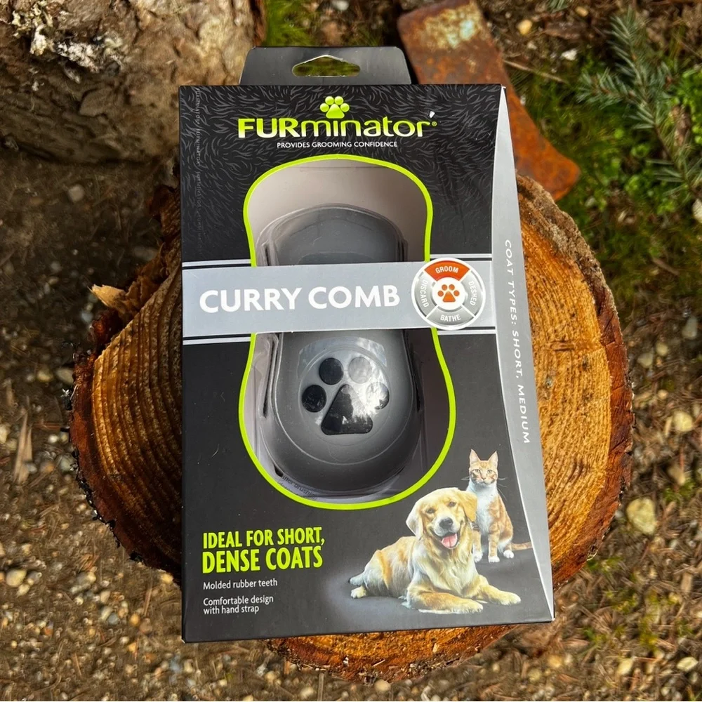 FURminator Curry Comb for Cats and Dogs Rubber Teeth Anti-Microbial